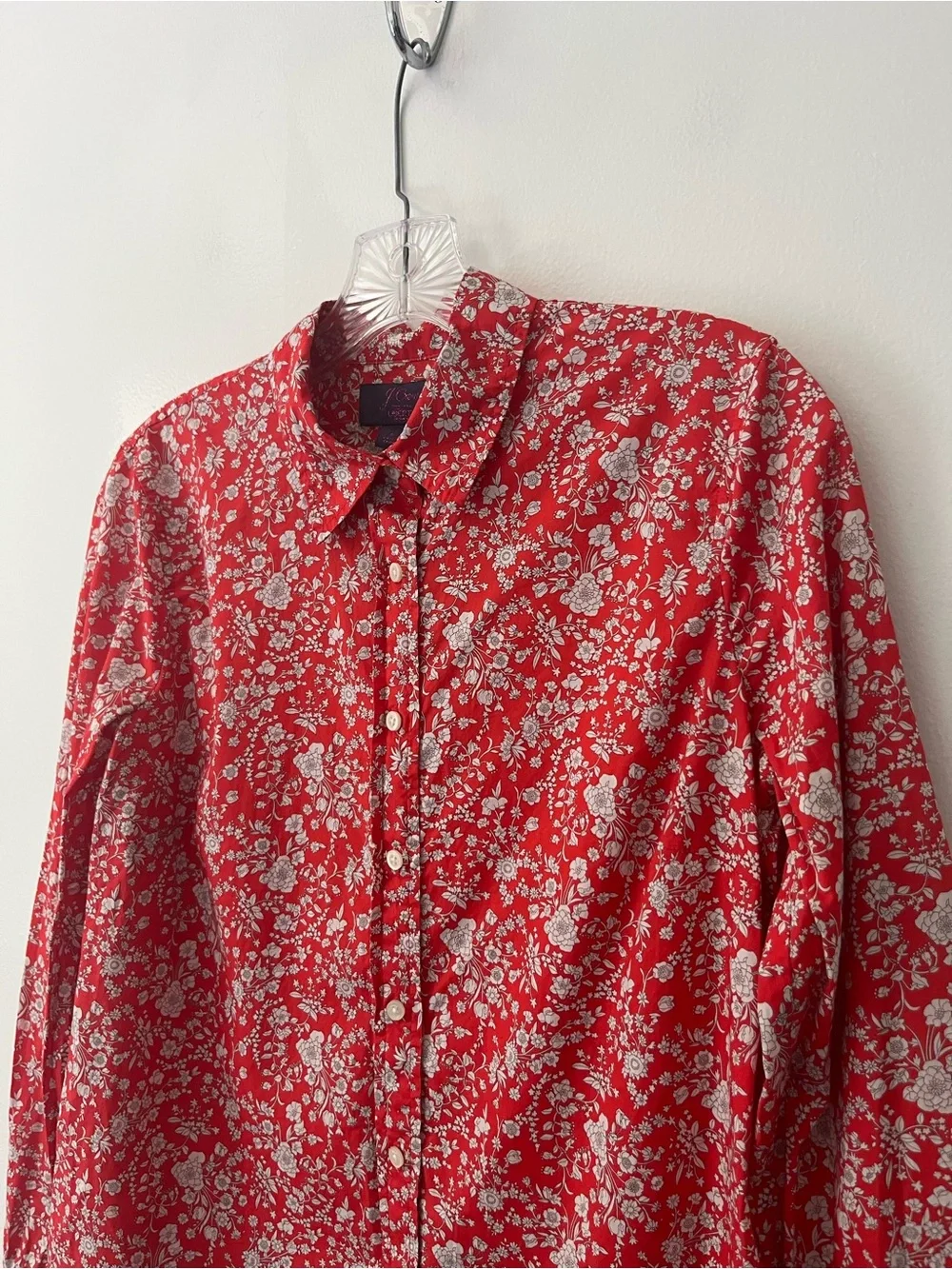 J Crew Liberty Of London Slim Perfect Shirt Summer Blooms Red Floral 6 Cotton